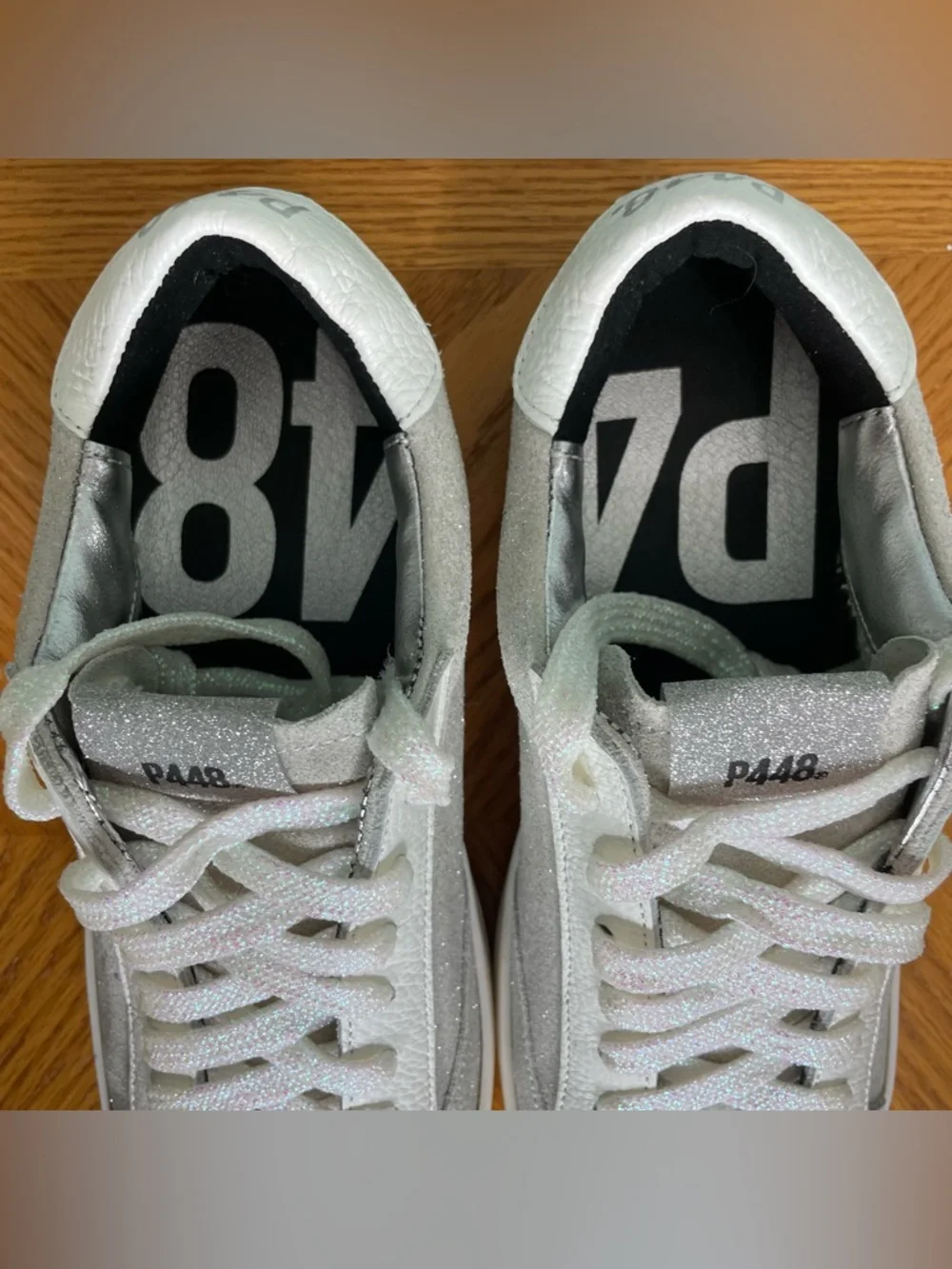 P448 John Softy Low Top Sneaker White Gray EU 37 US 6.5 Women Sparkle Glitter